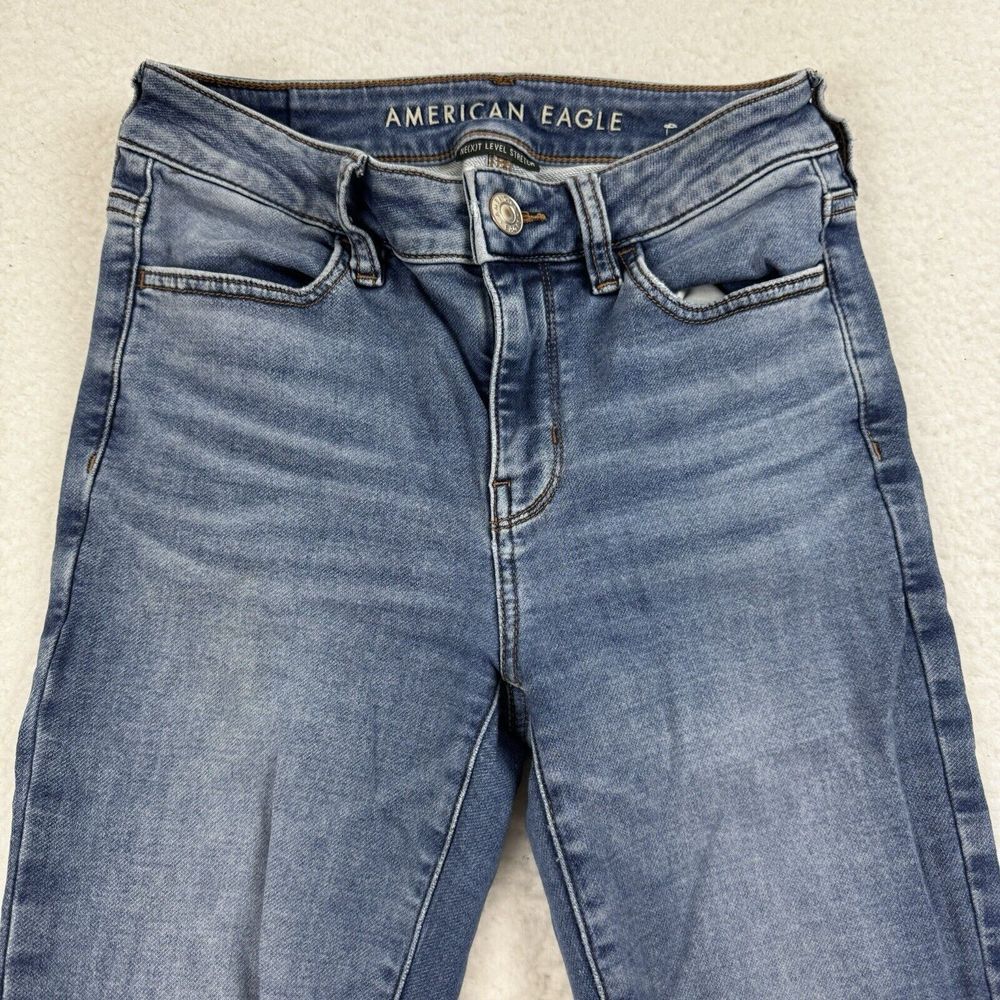 American Eagle Jeans Women's 24 Blue Hi Rise‎ Jeggings Distressed Stretch Denim